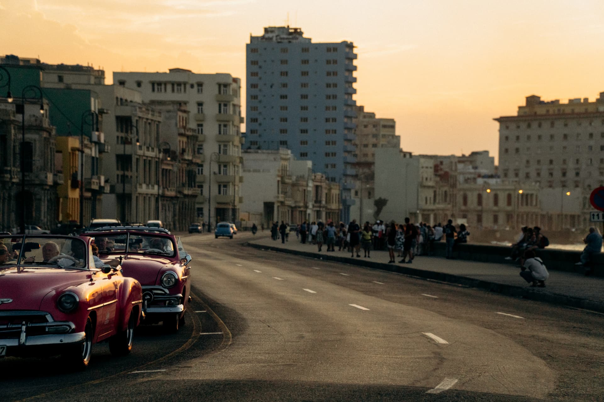 Havana boulevard at sunset